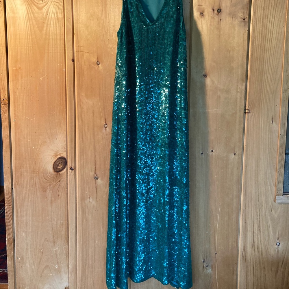 Emerald green sequin Calypso St Barth dress.